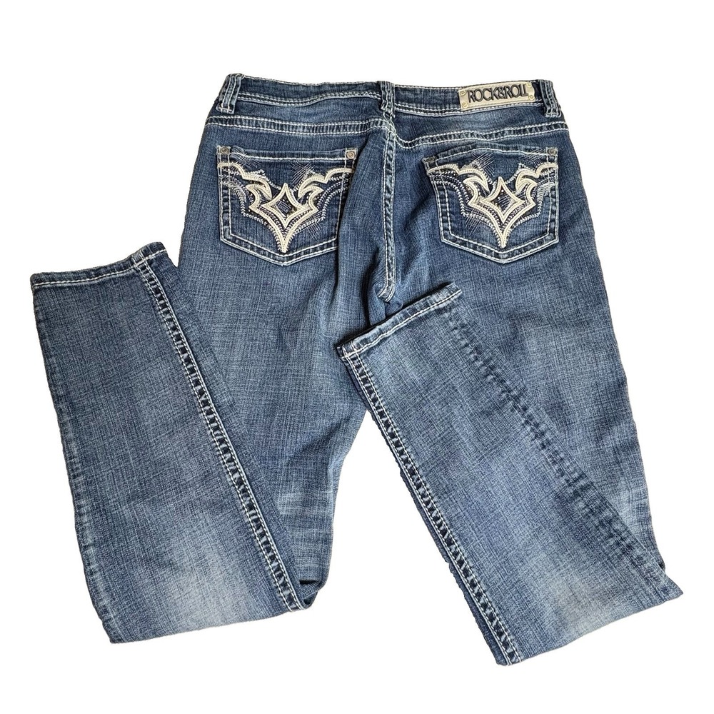 Rock & Roll Cowgirl Embellished Skinny Jeans Size 29 x 32 Actual 30 W 30 L
